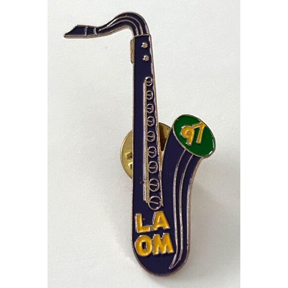 Vintage Odyssey of the Mind LA Louisiana OM 97 Saxophone Lapel Pin - Picture 1 of 3
